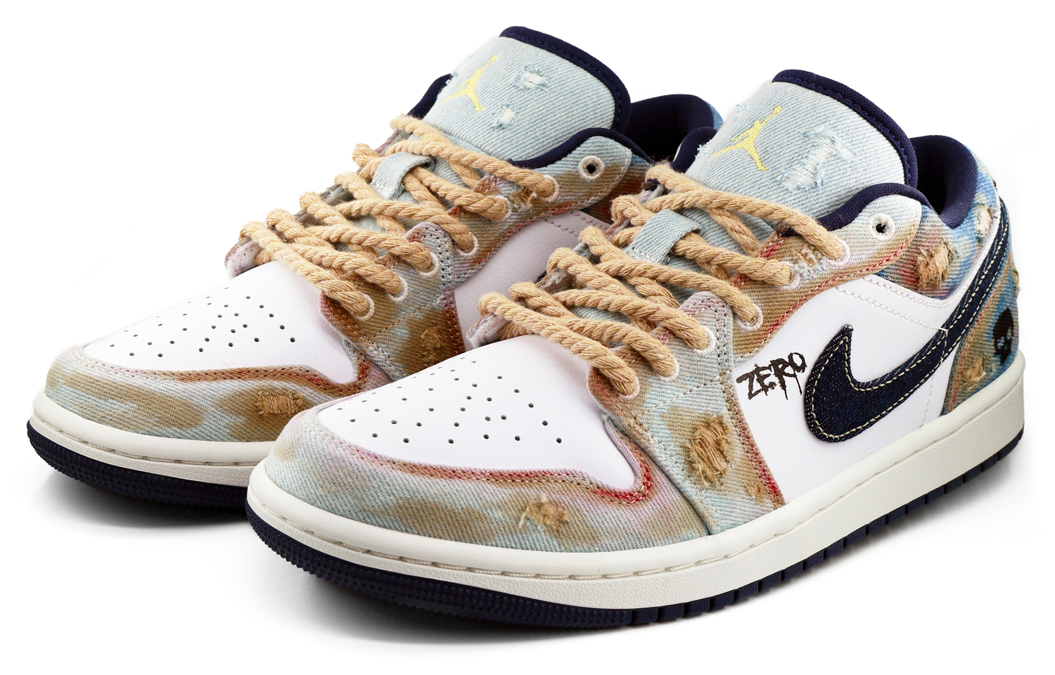Jordan Nike Air 1 потертый деним устойчивый к истиранию дышащий низкие винтажные баскетбольные кроссовки мужские white blue brown — фото 3