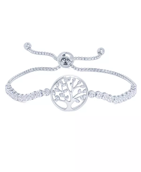 

Бриллиантовое дерево-акцент живого регулируемого браслета-боло из золотой или серебряной пластины Macy'S, silver