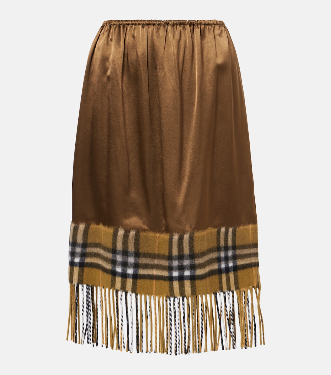 

Юбка миди из атласа с бахромой в клетку Burberry Check Burberry, Camp
