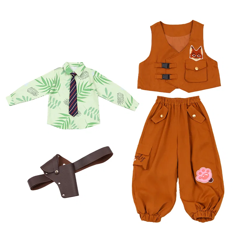 Детская спортивная одежда Casual с отложным воротником Disney, Set (Top+Vest+Pants+Belt+Hair Accessory+Pistol)