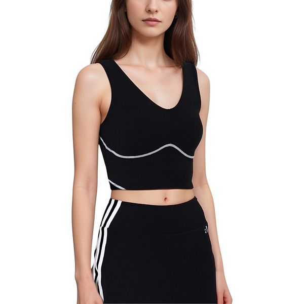 

Женский бесшовный топ-кроп с v-образным вырезом, контурной строчкой и контрастной окантовкой Anna-Kaci, Black