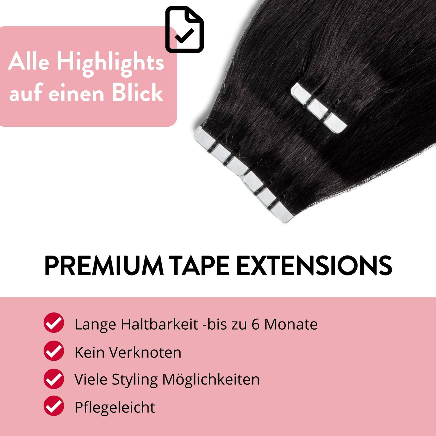 Накладные волосы tape extensions premium echthaar #2/0 schwarz Hair2Heart, 50cm, количество 1 шт. — фото 3
