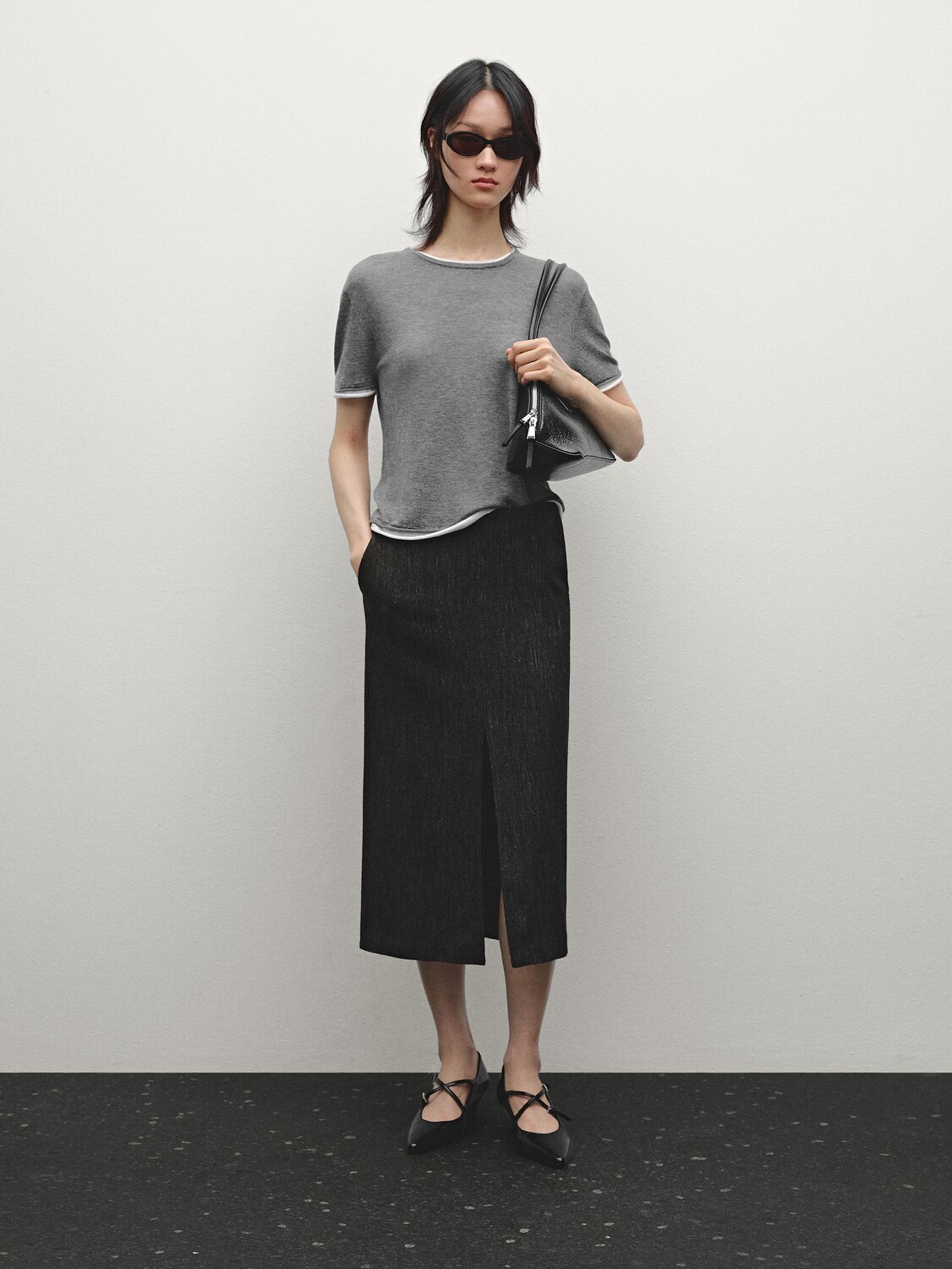 

Трикотажная футболка с двойным эффектом Massimo Dutti, серый