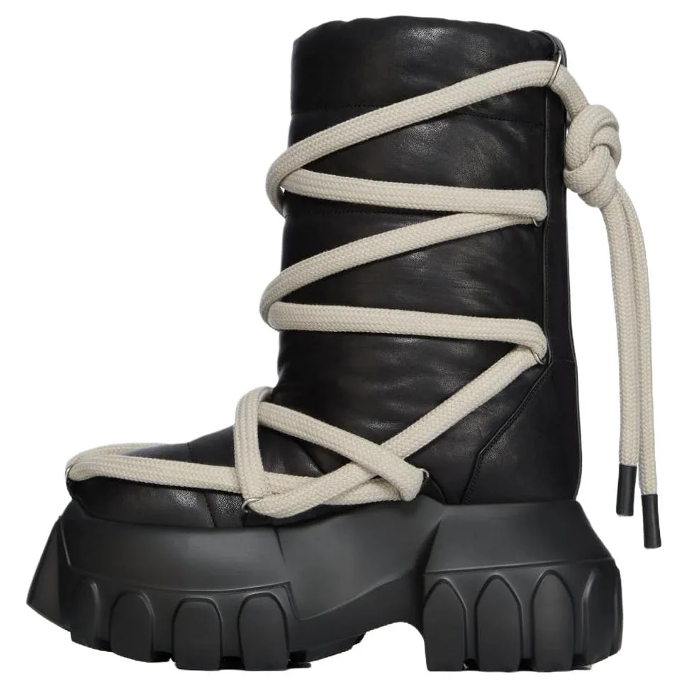 RICK OWENS Короткие зимние ботинки из овчины mid-calf для мужчин black