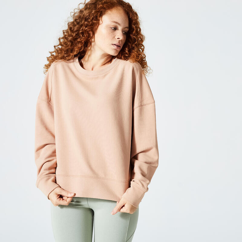 

Толстовка для фитнеса 120 Женская Бежевая Свободная DOMYOS, цвет beige