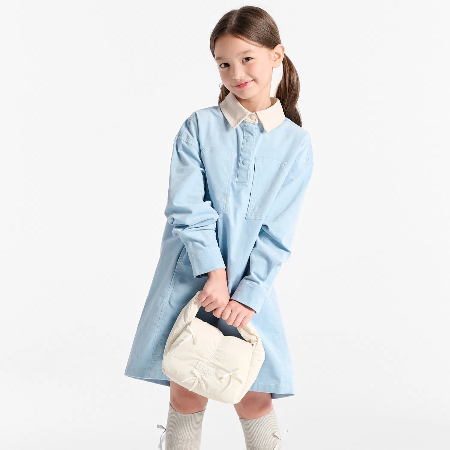 Детское вельветовое платье с контрастным воротником синее от Fila Kids