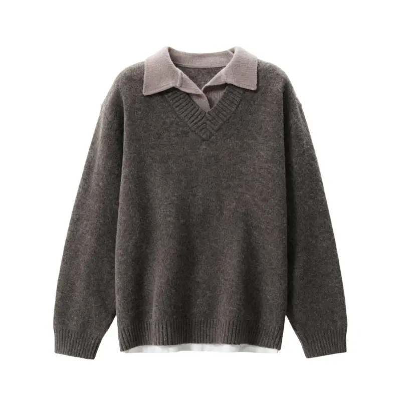 

Вязаный кардиган Unisex с лацканами, умеренный крой, двухчастный X1617, коричневый