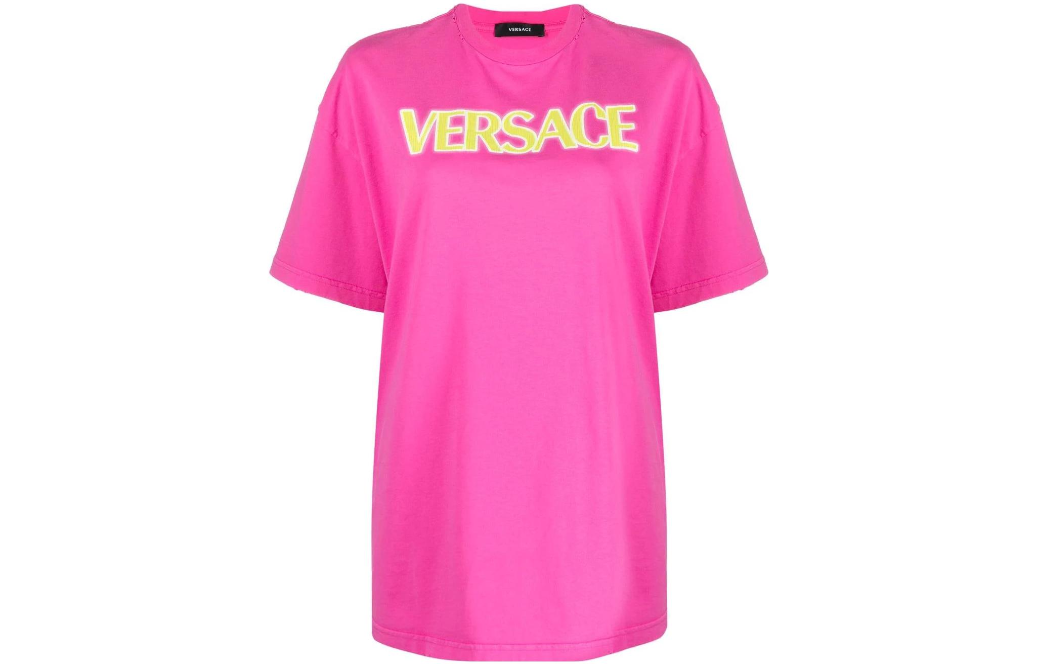 Футболка с принтом логотипа 'Фуксия/Желтый' VERSACE — фото 2