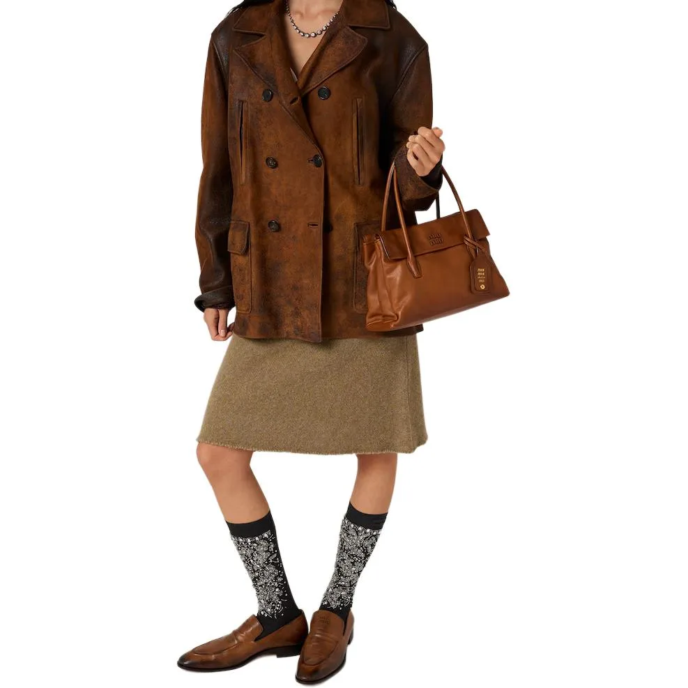 MIU MIU Кожаная куртка женская Light Brown Lapel Moderate — фото 2