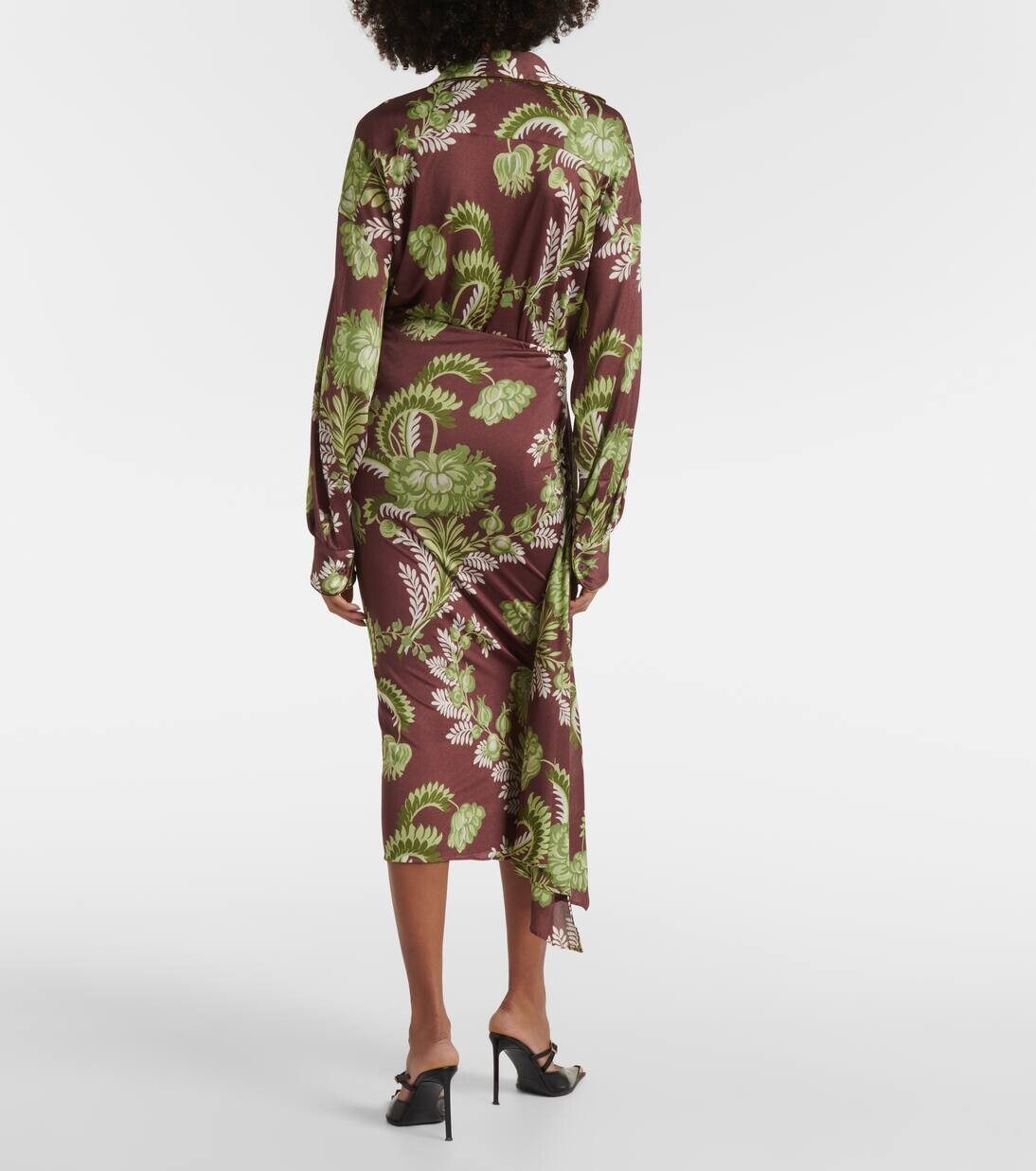 Юбка миди с цветочным принтом и драпировкой Etro, цвет print on brown base — фото 3