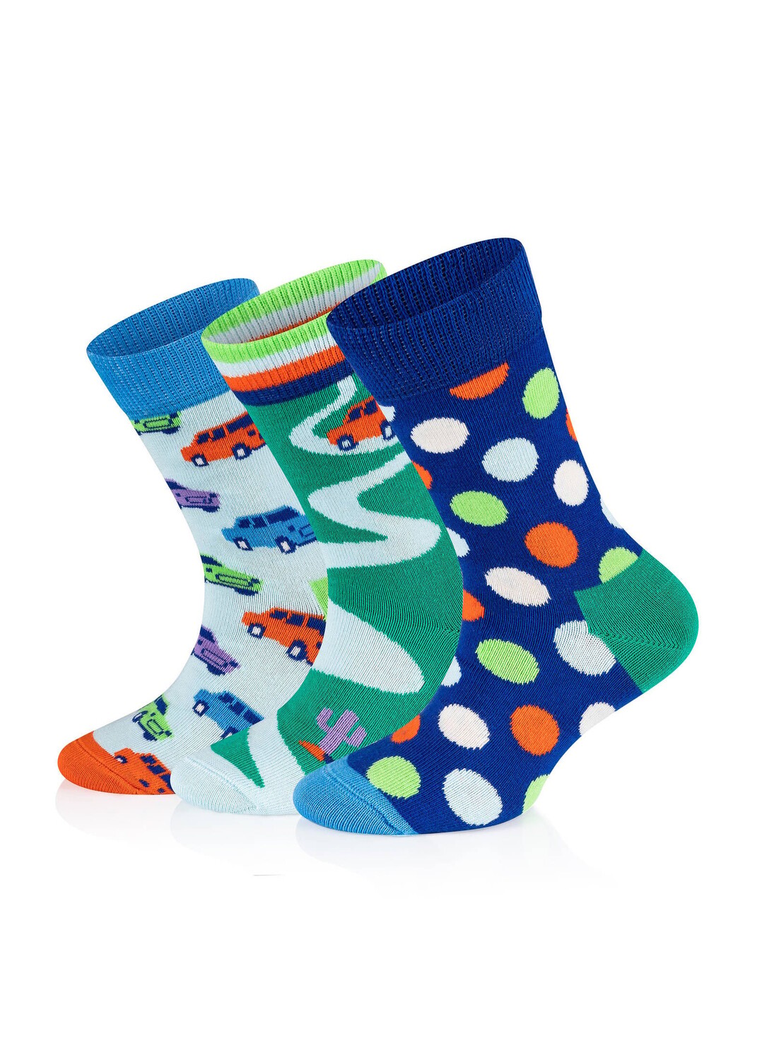

Носки, 3 пары детских автомобильных носков Happy Socks, мультиколор