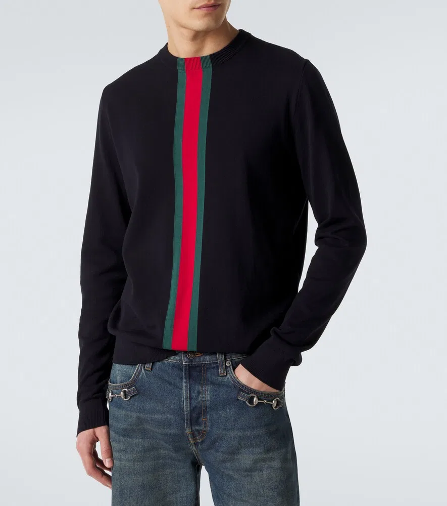 Свитер Gucci Web Stripe, хлопковый, в полоску, синий — фото 3