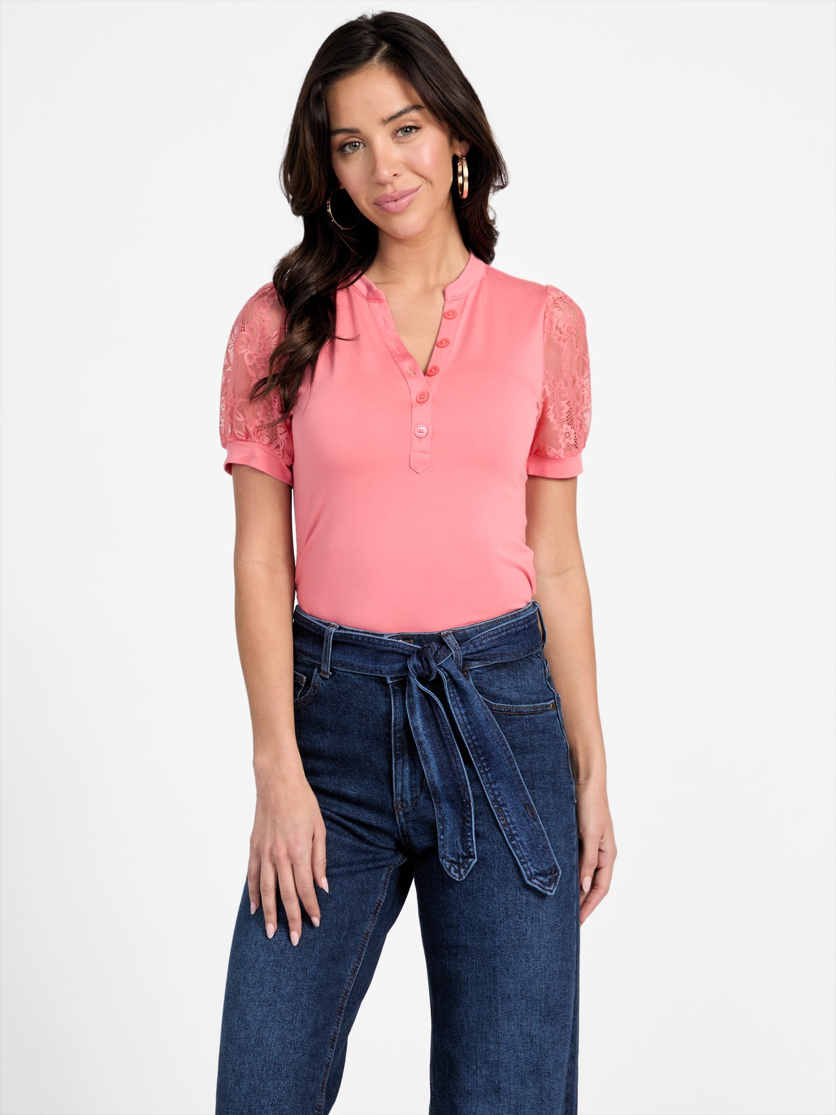 

Топ с кружевными рукавами Stacy Guess Factory, цвет revival rose