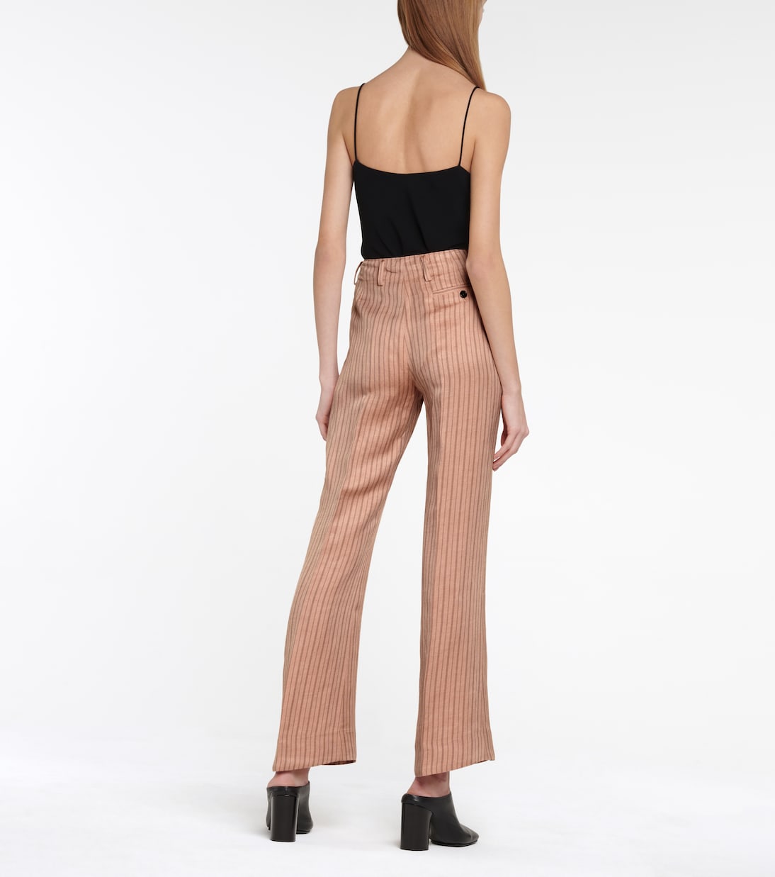 Прямые брюки из льняной ткани с высокой талией Acne Studios, Pink/Brown — фото 3