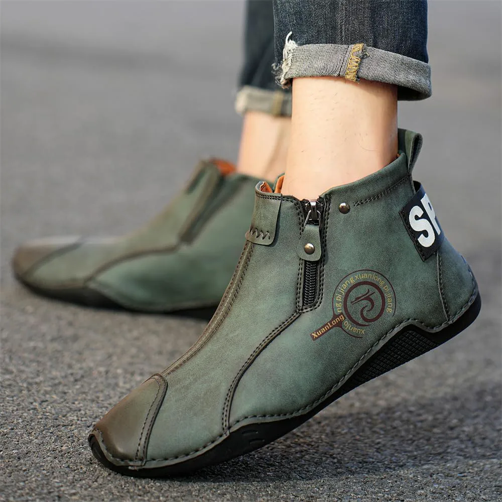 Мужские кожаные модные кроссовки, ботинки челси на щиколотке, слипоны, легкие лоферы для прогулок и вождения Abborora, зеленый — фото 4