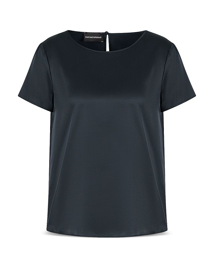 Блузка из шелкового атласа с коротким рукавом Emporio Armani, черный — фото 4