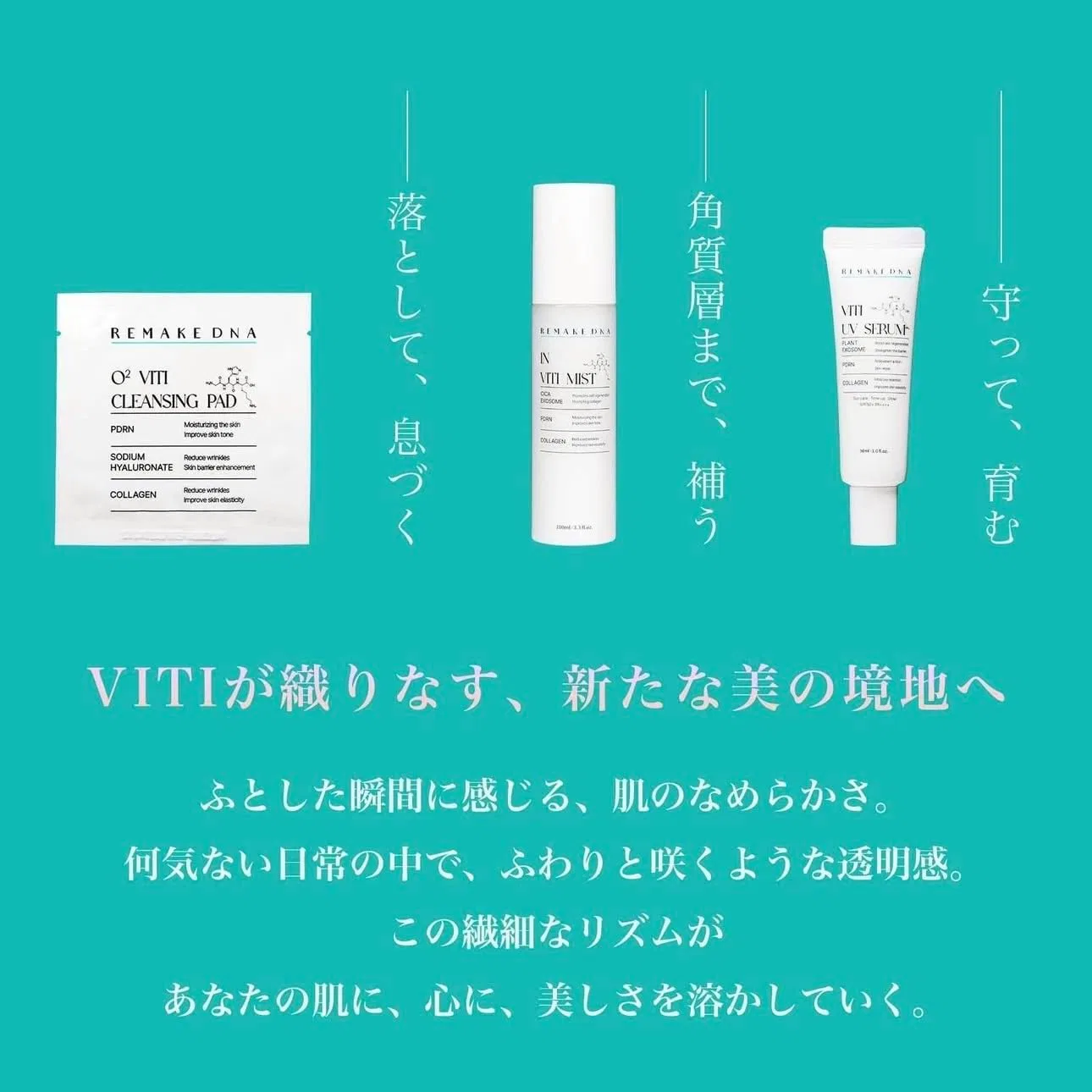 Набор средств по уходу за лицом VITI 3 шт. REMAKEDNA: очищающие диски, мист, UV-сыворотка, белый — фото 3