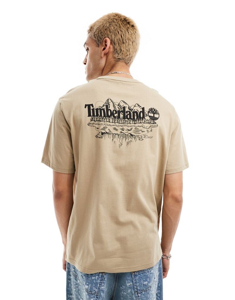 

Бежевая футболка оверсайз Timberland с крупным горным принтом на спине — эксклюзивно для ASOS