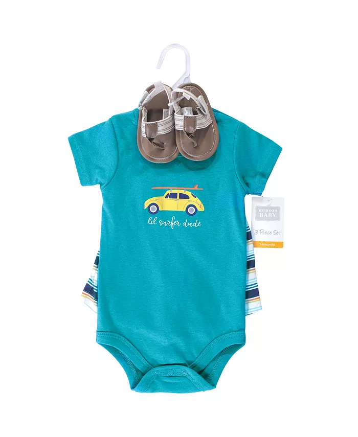 Комплект из дышащего хлопкового боди, шорт и обуви Hudson для мальчиков Hudson Baby, синий — фото 3