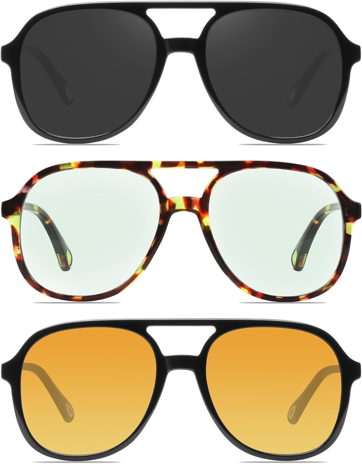 

Солнцезащитные очки-авиаторы YDAOWKN в стиле ретро, ​​квадратные, для женщин и мужчин, винтажные, 70-е годы, с двойной перемычкой, 3 Black/Gray+tortoise/Green+black/Yellow