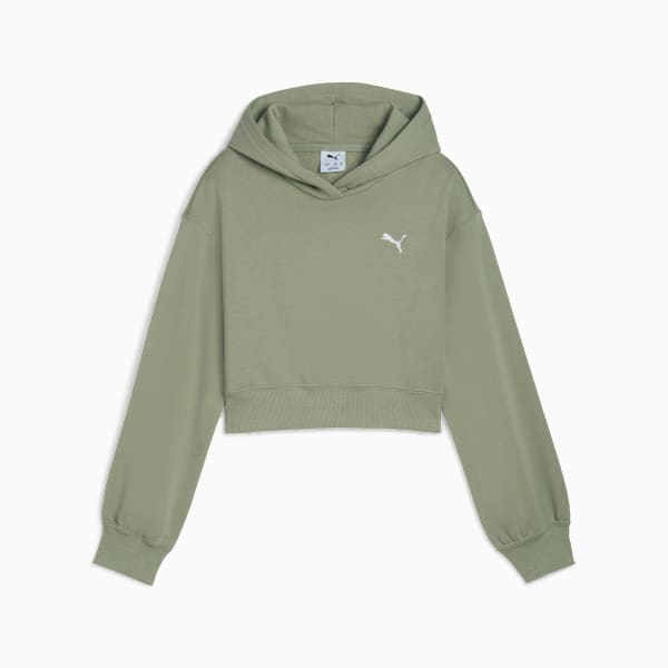 Короткая толстовка с капюшоном для больших детей Puma Wardrobe Essentials, зеленый — фото 4