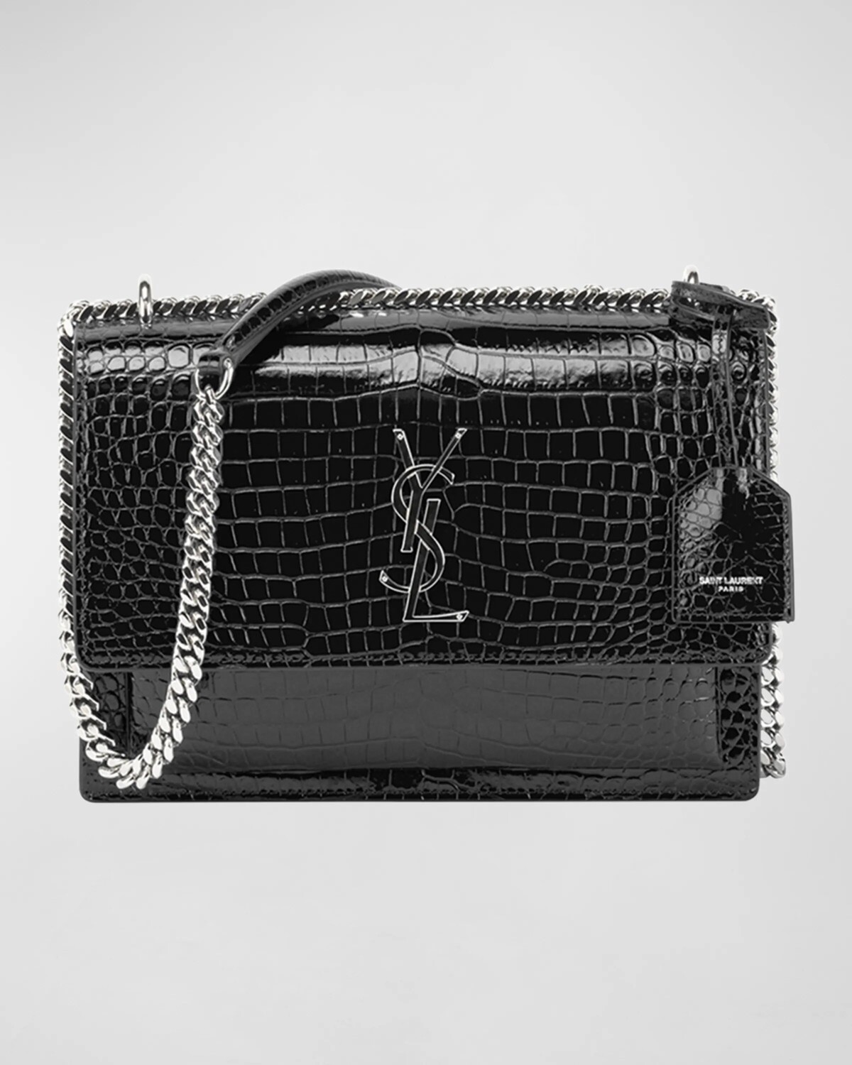 

Сумка через плечо Sunset YSL среднего размера из кожи с тиснением под крокодила Saint Laurent, цвет Black