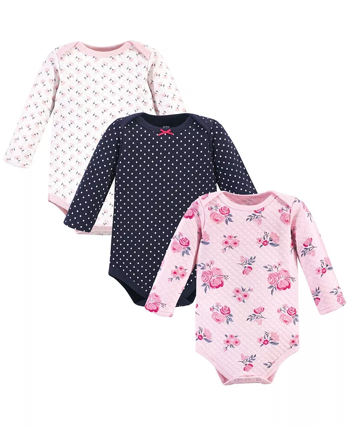 

Бодики для девочек Hudson с длинным рукавом, стеганые, хлопковые, 3 шт., Enchanted Forest, по месяцам Hudson Baby, розовый