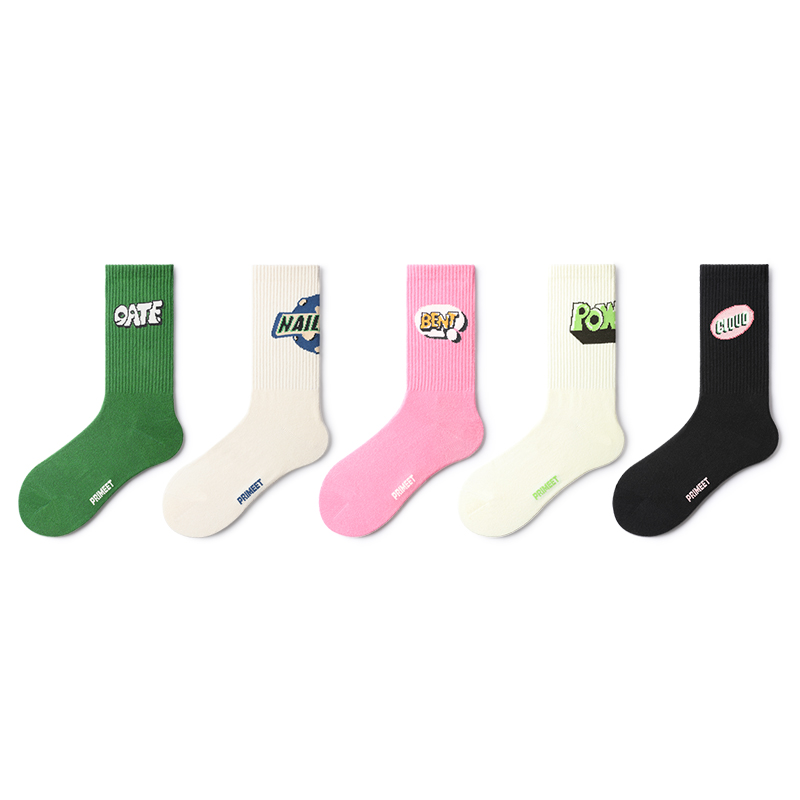 

Носки Crew Unisex, набор из 5 пар Primeet, 5 pack (розовый белый letter trendy socks)