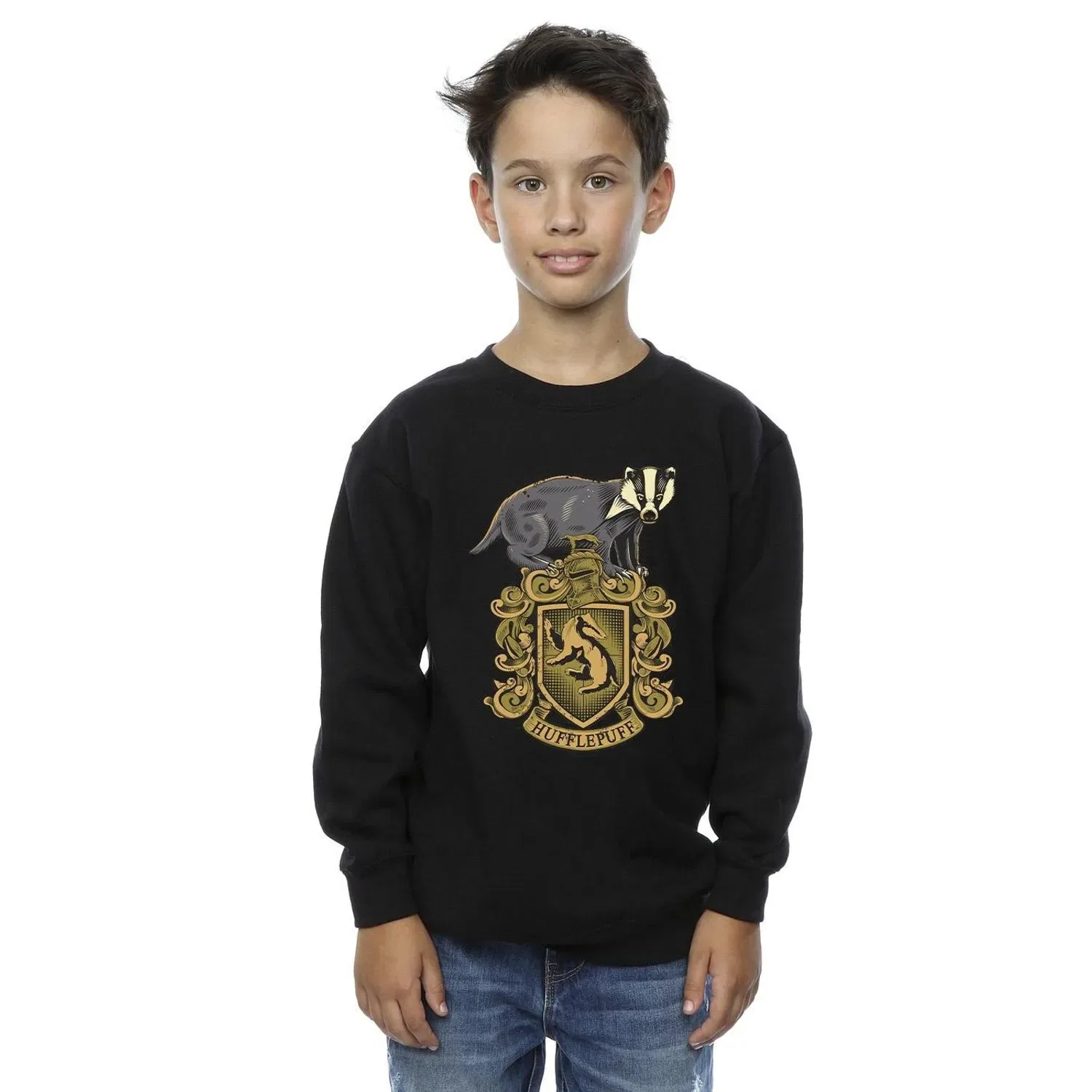 Детский свитшот с принтом Hufflepuff Harry Potter, черный