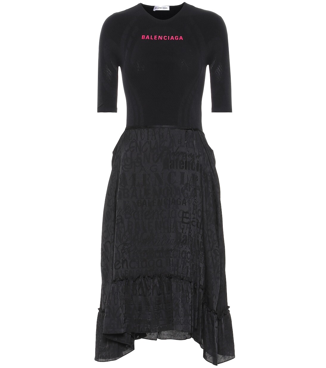 

Асимметричное платье миди из джерси Balenciaga, черный