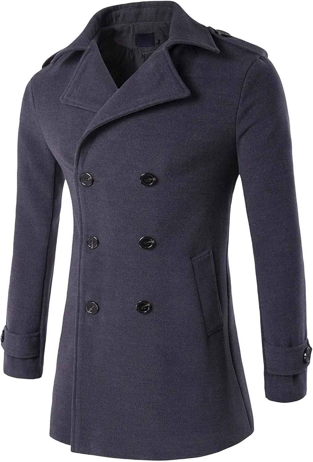 Мужское пальто из шерстяной смеси в стиле pea coat, классическое двубортное тренч, модное теплое зимнее пальто для делового стиля с лацканами Generic, серый