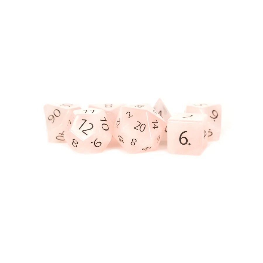 

Гравированный розовый кварц — полноразмерный набор многогранников (7), Gemstone Dice (Metallic Dice Games)