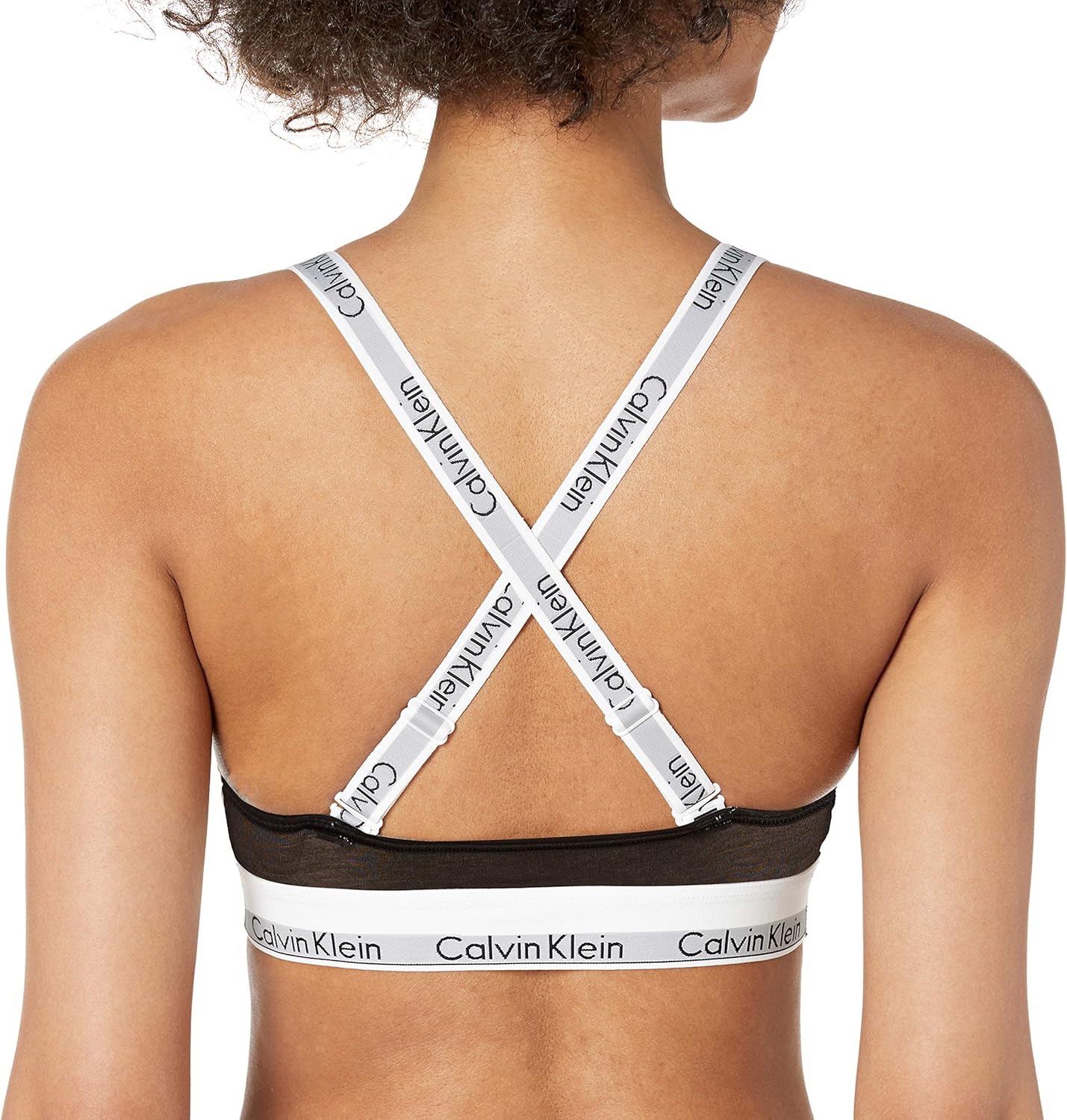 Женский современный хлопковый бюстгальтер-бралетт Calvin Klein с треугольными чашечками и перекрещивающимися бретельками без подкладки, Black — фото 2