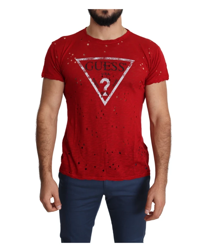 

Хлопковая футболка стрейч Guess, красный