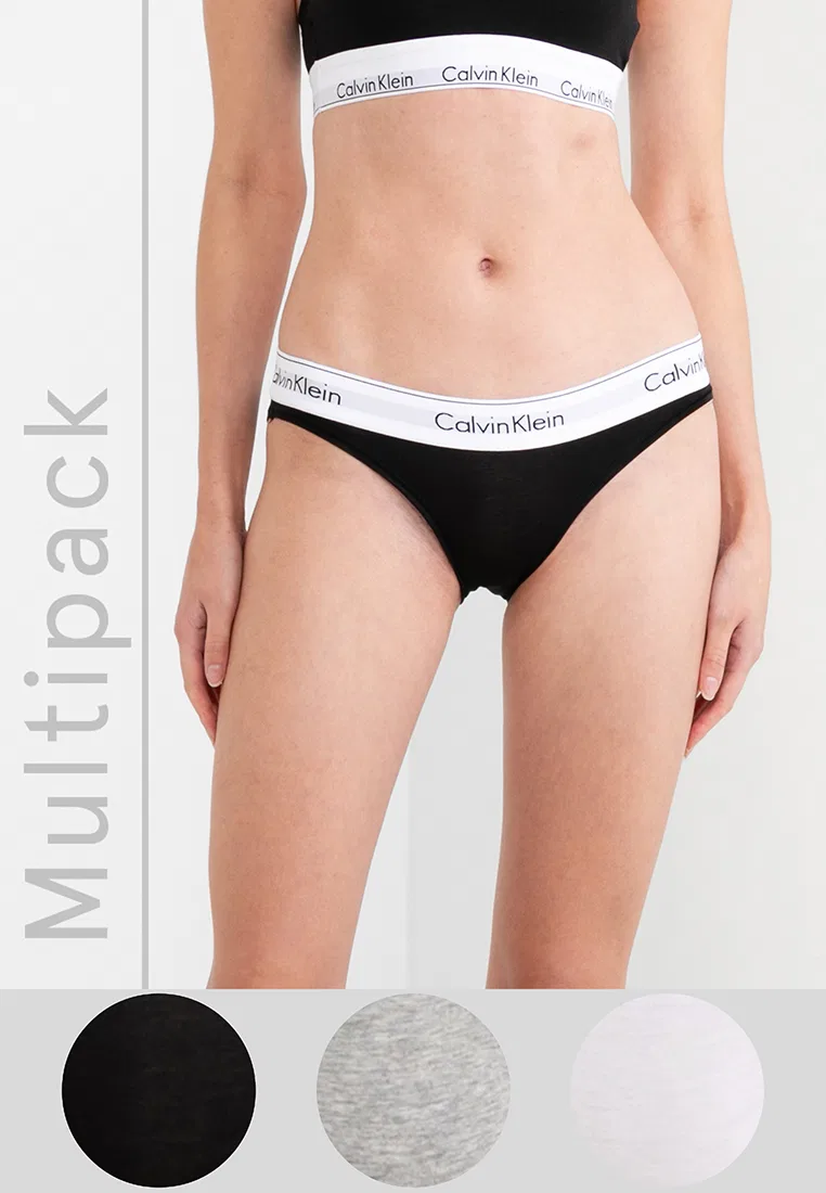 Трусы бикини, набор 3 шт., Calvin Klein, белый/черный/серый