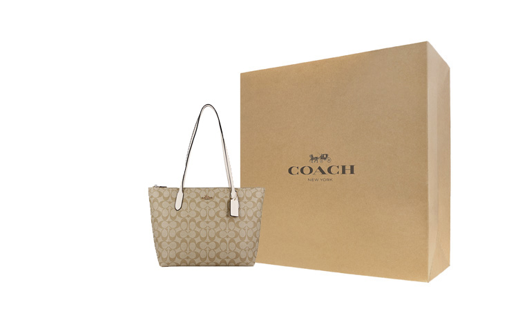 

COACH Сумка-тоут 30 с монограммой на плечо женская бежевая белая
