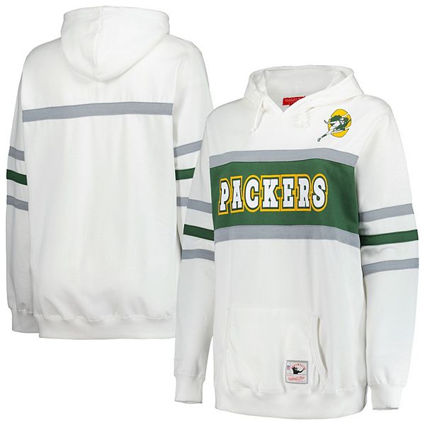 

Женский белый свитшот с капюшоном Green Bay Packers plus size в стиле ретро Mitchell & Ness