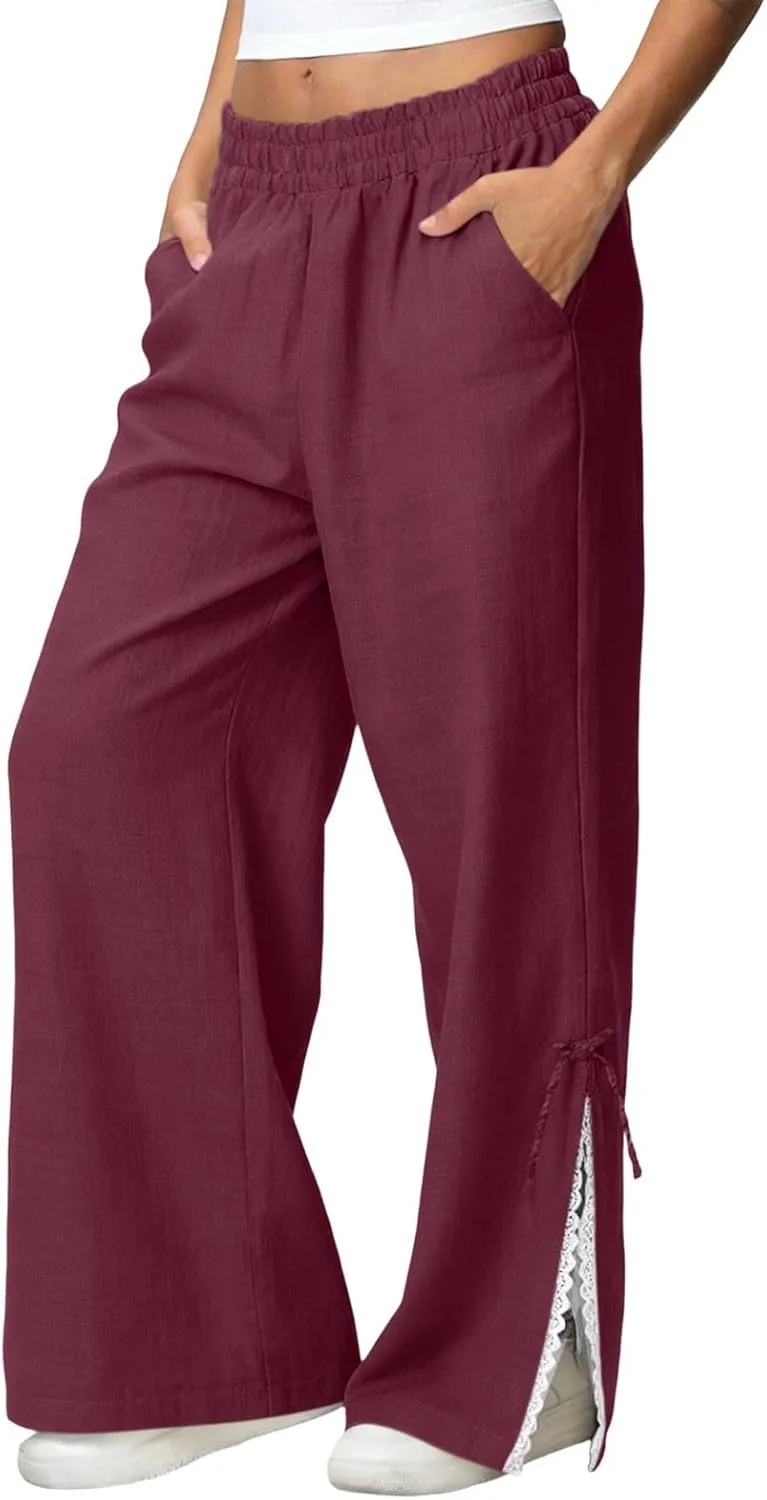 

Женские хлопковые льняные брюки палаццо с боковым разрезом