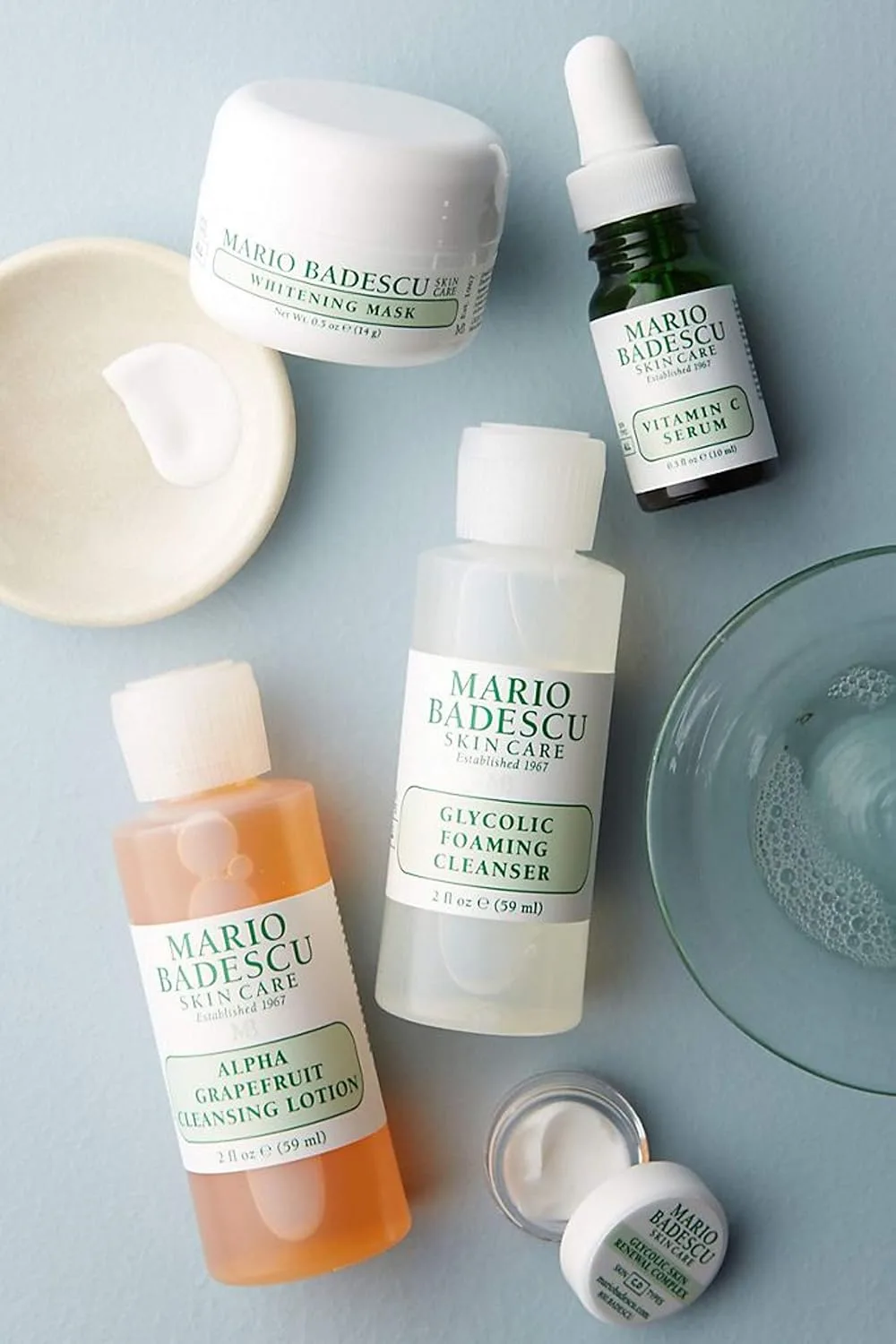 Набор для осветления кожи Mario Badescu, 5 предметов: очищающая пенка с гликолевой кислотой, очищающий лосьон с альфа-глюконатом и грейпфрутом, сыворотка с витамином C, осветляющая маска и комплекс для обновления кожи с гликолевой кислотой Набор... — фото 3