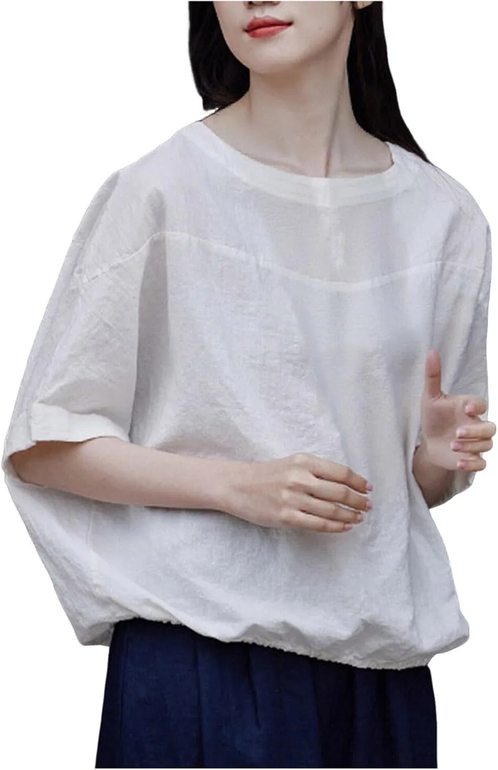 Блуза из хлопка и льна, женская, Casual, белый