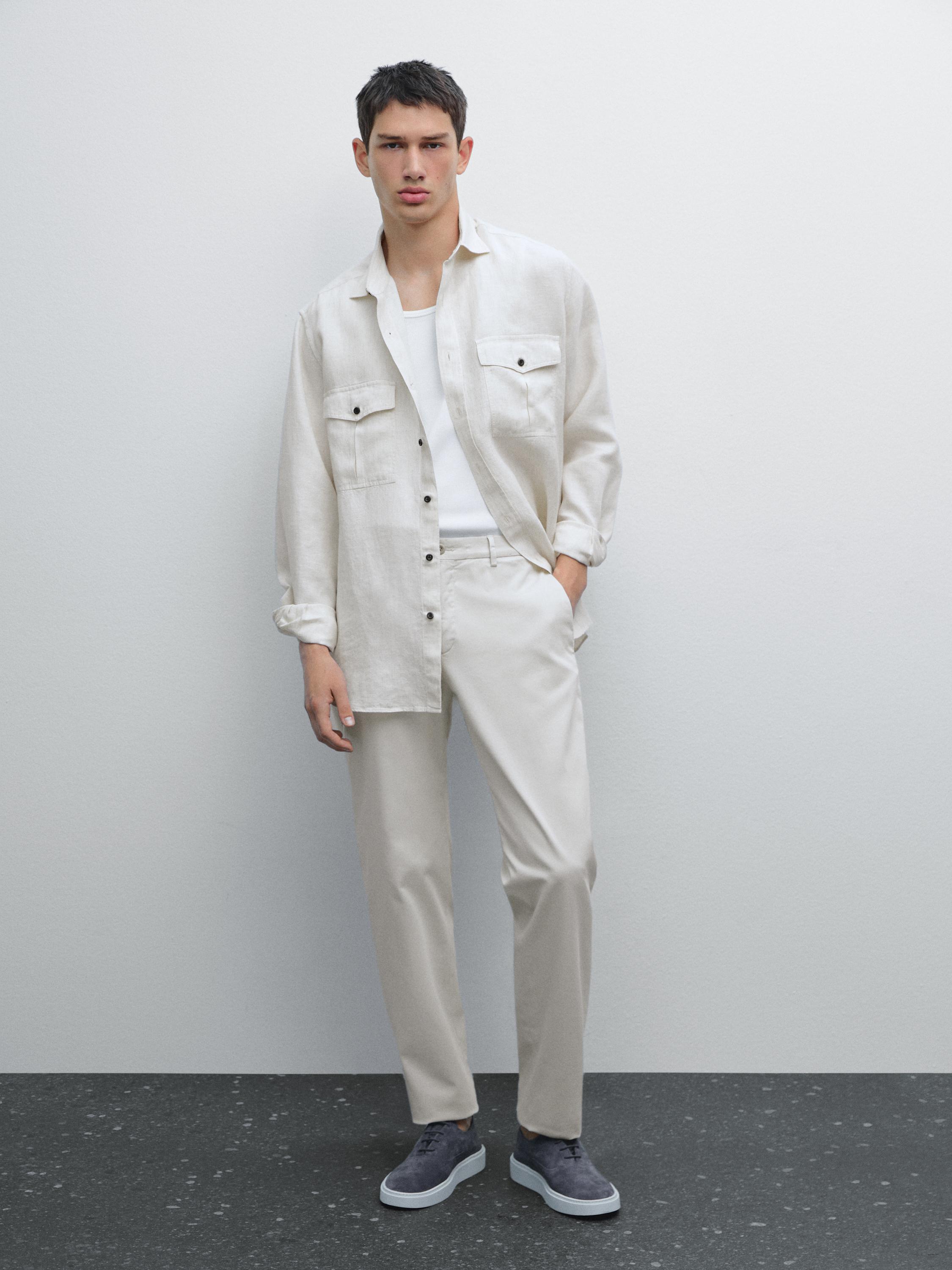 

Узкие брюки из хлопковой смесовой ткани Massimo Dutti, серый