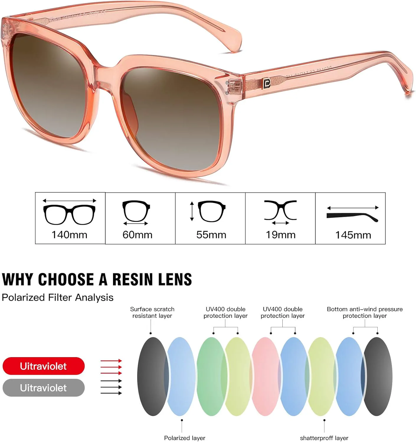 

DUCO Ретро винтажные большие квадратные солнцезащитные очки для женщин, роскошные женские солнцезащитные очки с защитой от УФ-излучения DC2148, Transparent Orange