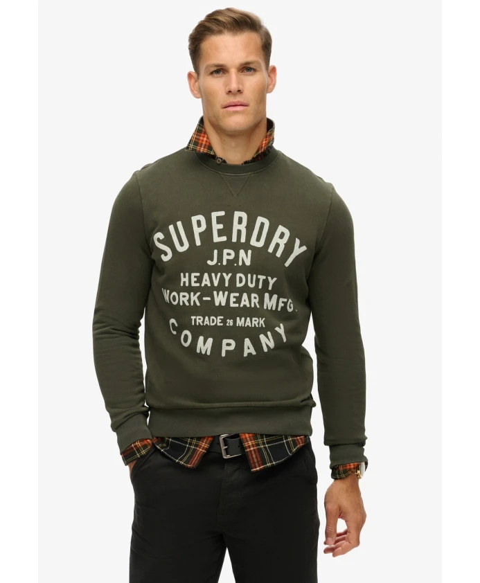 Зеленый пуловер с круглым вырезом, 100% хлопок. Superdry, зеленый — фото 2