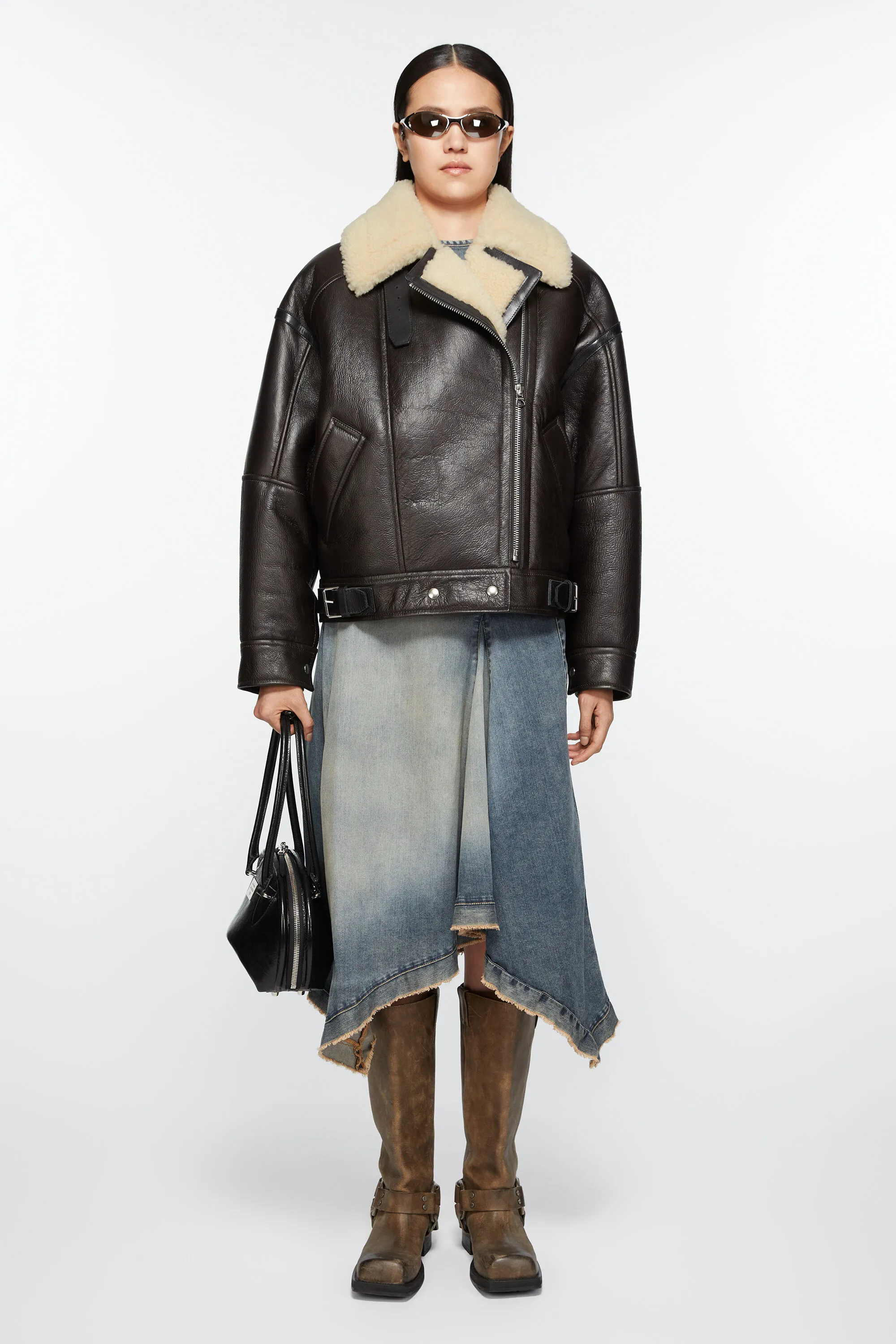 

Кожаная куртка из овчины Acne Studios, темно-коричнево-бежевый