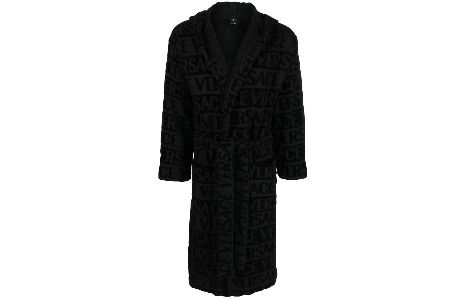 

Махровый халат с поясом и логотипом VERSACE, черный