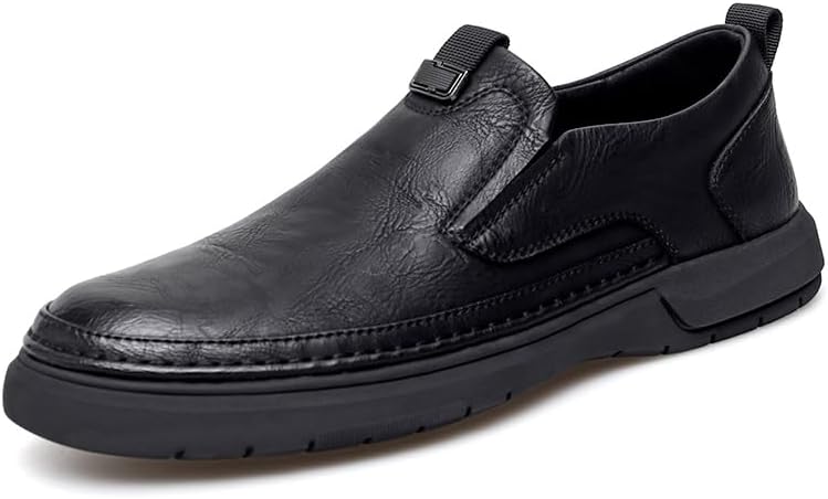 

Мужские повседневные винтажные кожаные лоферы, обувь без шнурков, легкие прогулочные туфли для официального стиля одежды Lhyxu, черный