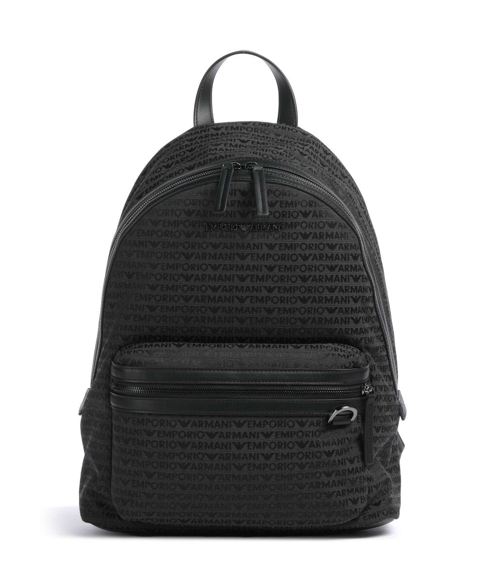 

Рюкзак с логотипом и жаккардом хлопок Emporio Armani, черный