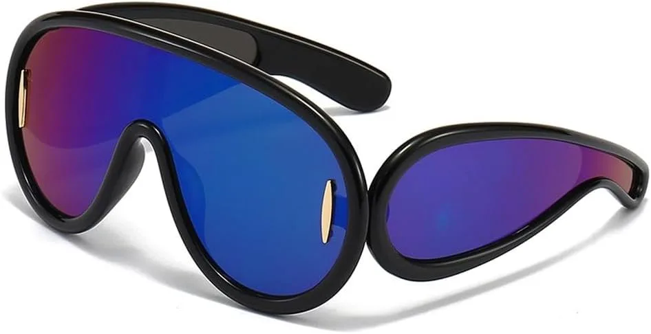 

Большие солнцезащитные очки-маска в форме волны, цельные солнцезащитные очки для женщин в спортивном панк-стиле, очки-маска в стиле стимпанк HYYZZC, C13bluefilmbig