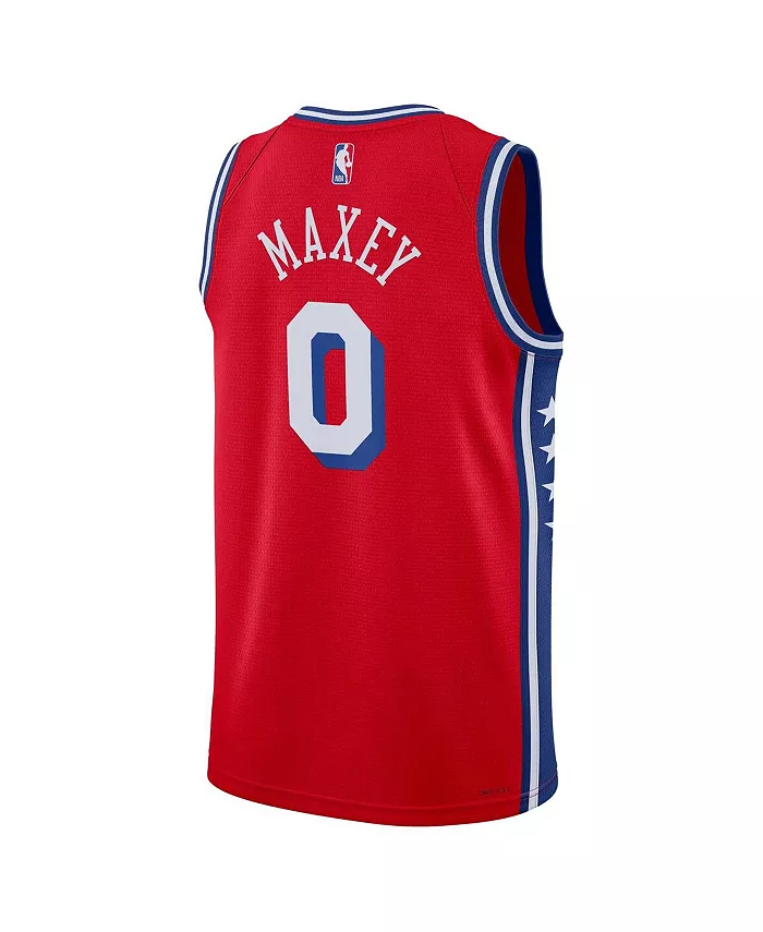 Мужская баскетбольная майка Philadelphia 76ers Tyrese Maxey в красном цвете, стиль Swingman, коллекция Statement Edition Jordan — фото 2
