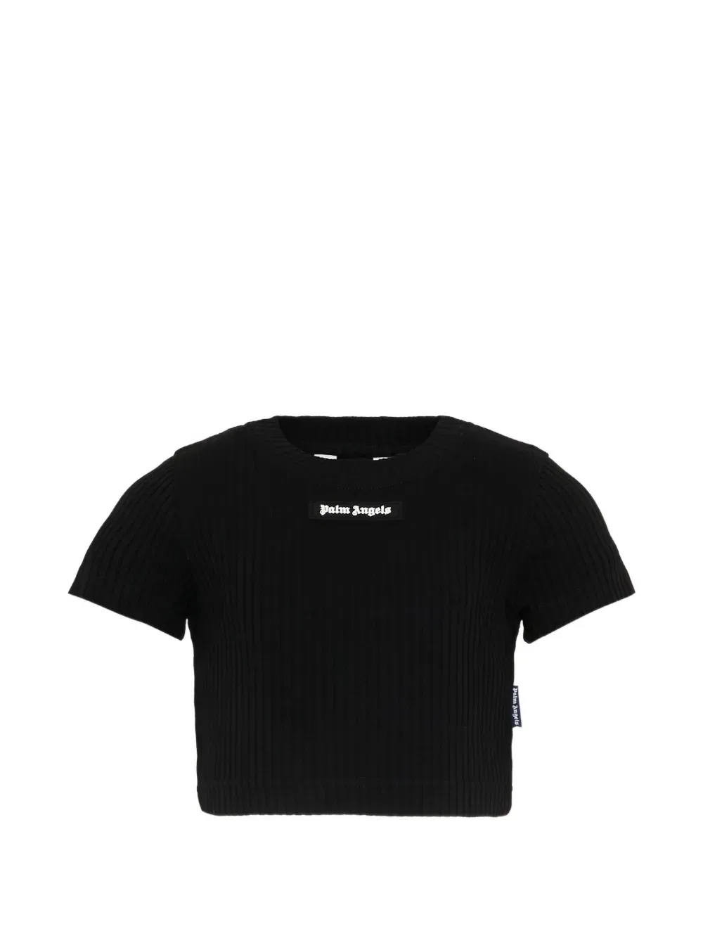 Укороченный топ с короткими рукавами в рубчик Palm Angels Kids, черный